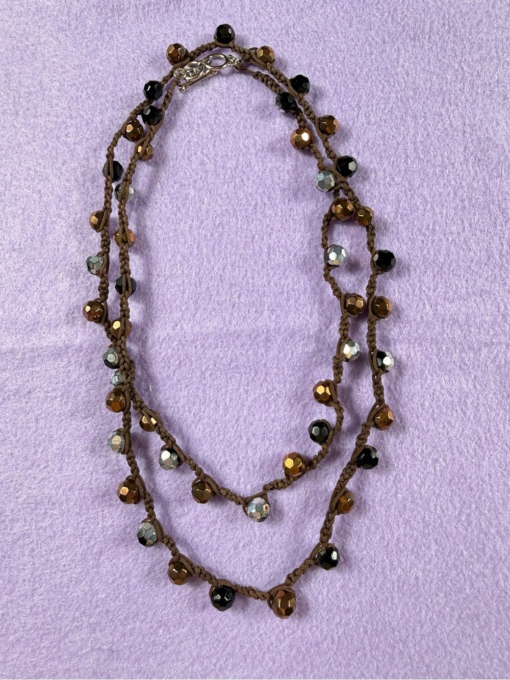 Vintage Cookie Lee Boho Macrame and bead necklace.
